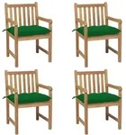 Gartenst&uuml;hle Set Von 4 Mit Gr&uuml;nen Kissen Aus Massivem Teakholz