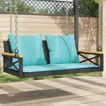 Vidaxl Swing Bench With Cushions Black 109x62x40 Cm Poly Rattan