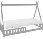 Ml-design - Kinderbett Tipi 90x200 Cm Hellgrau Mit Matratze H:16 Cm, Rausfallschutz &