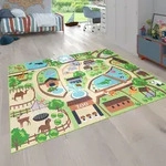 Paco Home Kinder-teppich F&uuml;r Kinderzimmer, Spiel-teppich, Zoo Mit Tiger, B&auml;r,