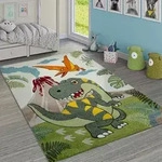 Paco Home - Kinderzimmer Teppich Gr&uuml;n Dinosaurier Dschungel Vulkan 3-d Effekt