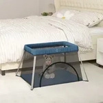 Baby-laufstall Mit Matratze Marineblau Leinenstoff Vidaxl