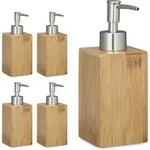 5 X Seifenspender Bambus, Eckig, Manueller Pumpspender, Hbt: 18 X 6,5 X 8 Cm,