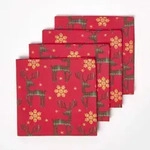 Weihnachtsservietten Rentier, 4er Set, Rot - Homescapes