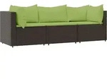 3-tlg. Garten-lounge-set Mit Kissen Braun Poly Rattan Vidaxl