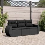 3-tlg. Garten-sofagarnitur Mit Kissen Schwarz Poly Rattan - Vidaxl