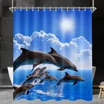 Duschvorhang 240x180cm Mit Delfin-motiv, Wasserabweisend, Waschbar