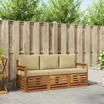 Vidaxl Outdoor Sofa Set 3 Pcs Natural And Beige Solid Acacia Wood