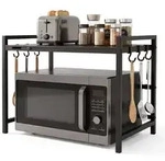 Relaxdays Mikrowellenregal Ausziehbar, Hbt: 43,5x32-65x40 Cm, Haken, Platzsparend &