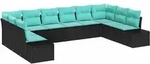Gartensofa-set 10 Stk. 9-sitzanzahl Schwarz Und T&uuml;rkis Vidaxl