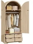 Kleiderschrank Mit 2 Gebogenen T&uuml;ren, Kleiderstange, F&auml;chern Und Schublade,