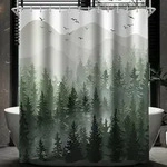 Duschvorhang Wald Muster 200x200cm Wasserabweisend Inkl. Ringe 13er Pack