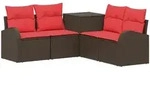 Sofa Set 5 Stk. Braun Und Rot Polyrattan Und Stahl Vidaxl