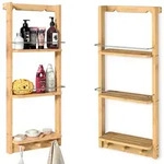 Duschregal Zum H&auml;ngen Bambus 3 Ablagen 3 Haken 70x29x10cm Duschablage H&auml;ngend