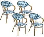 Gartenstuhl 4er Set Caspri Polyrattan Blau / Wei&szlig;