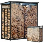 Metall Kaminholzregal Au&szlig;en 143 X 70 X 185 Cm Mit Wetterschutz Transparent, Basic -