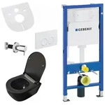 Belvit Wand Wc Set Sp&uuml;lrandlos Schwarz Matt Mit Taharet Bidet, Softclose Sitz...