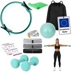 Relaxdays Pilates Set, 11-teilig, Ring, Ball, 4 Widerstandsb&auml;nder, 2 Hanteln,