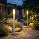 2x Led Au&szlig;enleuchte Stehlampe Gartenleuchte Steckdose Silber Edelstahl H 110 Cm