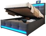 Einzelbett 90 X 200 Cm Gepolstert Mit Rgb-led Und 2 Usb-anschl&uuml;ssen,...