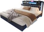 Polster-doppelbett 160 X 200 Cm Mit Usb, Led Und Stauraum Im Kopfteil, Ohne...