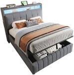 Polsterbett 140x200 Cm Mit Led, Usb, Ablagen Und Hydraulischem Stauraum,...