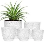 5er Blumentopf Set Mit Untersetzer, Kunststoff, Wei&szlig; Mit Sprenkeln,...