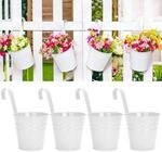 4x H&auml;nge-blument&ouml;pfe 10cm Wei&szlig; Metall Mit Abnehmbarem Haken & Ablaufloch