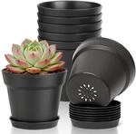 8er Set Blument&ouml;pfe 10cm Mit Untersetzer, Kunststoff, Schwarz, Mit...