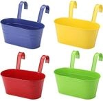 H&auml;ngende Blument&ouml;pfe 4er Set Metall 27,5cm Mit Haken F&uuml;r Balkon & Zaun, 4...