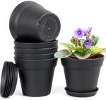 6er Set Blument&ouml;pfe Mit Untersetzer 15,2cm Schwarz F&uuml;r Innen & Au&szlig;en