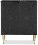 Sideboard Kommode Schwarz Mit 2 T&uuml;ren, Rautenmuster, Holzwerkstoff