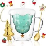 Doppelwandige Weihnachtstasse 270ml Mit Baum-design, Inkl. Teesieb Und L&ouml;ffel
