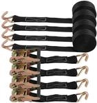 4er Set Spanngurte Mit Ratsche Und Haken, 3000 Kg, 6m X 38mm, Schwarz