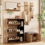 Flur-set Mit Schuhschrank, Polsterbank, Spiegel Und Garderobe, 150 X 35 X 161,5...
