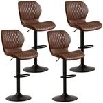 Barhocker Mit Lehne, H&ouml;henverstellbar, 360&deg; Drehbar, Kunstleder, Braun, 4er-set