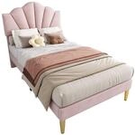 Polsterbett 90x200 Cm Aus Samt In Rosa, Einzelbett Mit H&ouml;henverstellbarem...