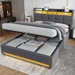Stauraumbett 140 X 200 Cm, Doppelbett Mit Led-beleuchtung Und Usb-anschluss,