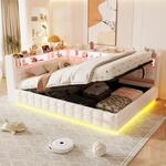 Polster-tagesbett 140 X 200 Cm Mit Stauraum, Regalen, Led, Usb-c, Samt Beige