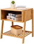 Relaxdays Nachttisch, Bambus, Offenes Fach, Gitterablage, Hxbxt: 50 X 45 X 36 Cm,