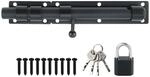 T&uuml;rriegel Mit Vorh&auml;ngeschloss, Edelstahl, Schwarz, 230mm, Abschlie&szlig;bar
