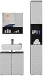 Vicco - Badm&ouml;bel-set Edge, Schwarz, 3 Teile, Mit Hochschrank