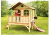 Spielhaus Stef mit roter Rutsche Stelzenhaus in Braun & Grün aus fsc Holz für