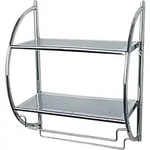 Exclusiv Wandregal Mit 2 Ablagen, Mit Handtuchhalter, Silber Gl&auml;nzend, Stahl Chrom -