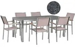 Gartenm&ouml;bel Set Beige Grau Granit Edelstahl Tisch 180 Cm Poliert 6 St&uuml;hle...