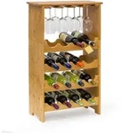 Weinregal Bambus Hxbxt:84x50x24cm, F&uuml;r 16 Flaschen & 12 Gl&auml;ser, Mit Glashalter &