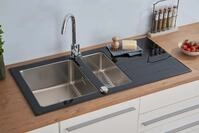 K&uuml;chensp&uuml;le Glas Einbausp&uuml;le Edelstahl Sp&uuml;le 100 X 50 Schwarz Respekta New York