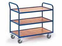 Rollcart - Tischwagen mit abgewinkeltem Schiebegriff und 3 Etagen im Buchendekor