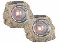 2er-Set LED Solarleuchten Stein aus Polyresin mit 3 LEDs, IP44