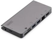 Usb-c Multiport Travel Dock, 8 Ports, Grau: 2x Video, 2x Usb C, 2x Usb 3.0, Rj45, 2x